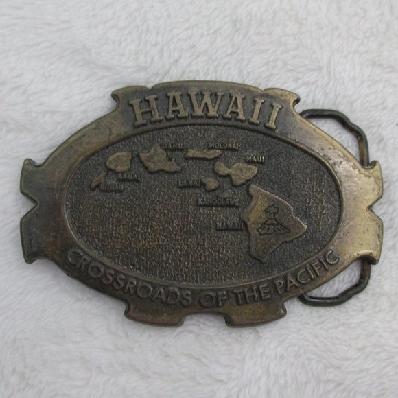 Hawaii Map Souvenir Brass Belt Buckle Century Canada - Picture 1 of 3